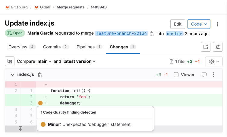 Color and shape of symbol indicates severity of the issue on that line
