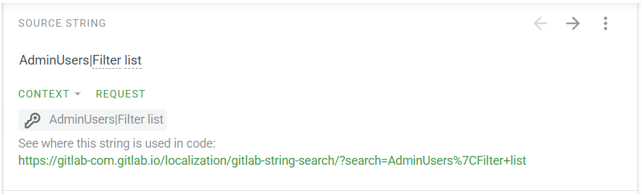 Crowdin Editor showing a string with a link for more translation context